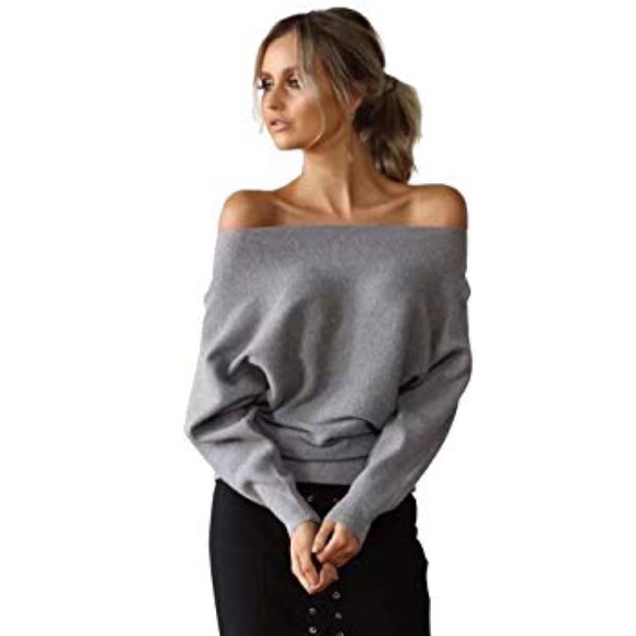 Ribbed Off Shoulder Dolman Sleeve Slouchy Sweater - Picture 3 of 8